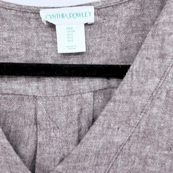 Cynthia Rowley Womens Brown Linen Blend Puff Sleeve V-Neck Shift Dress Size 8 - Picture 2 of 5